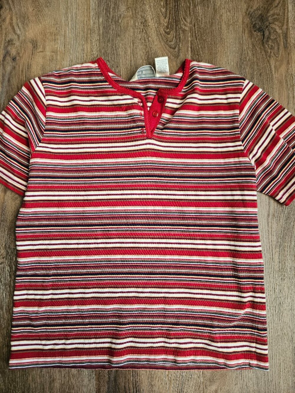 Vintage red tan brown striped henley t shirt Studio Works 90s women's size M